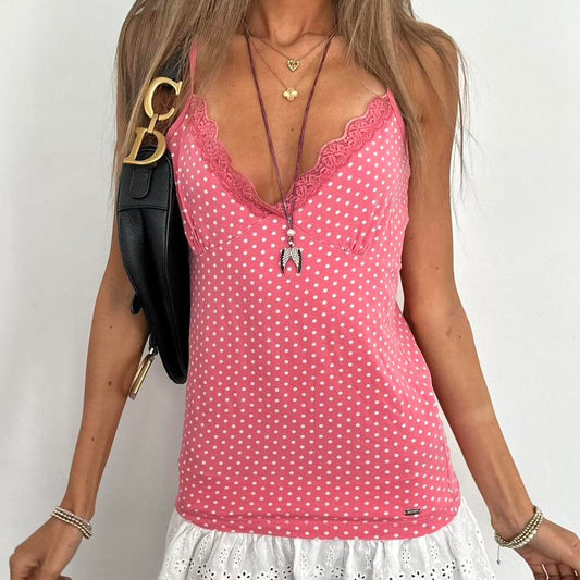 Vintage 2000’s pink polka dot cami top