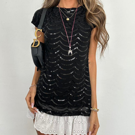 Vintage 2000s black sequin top