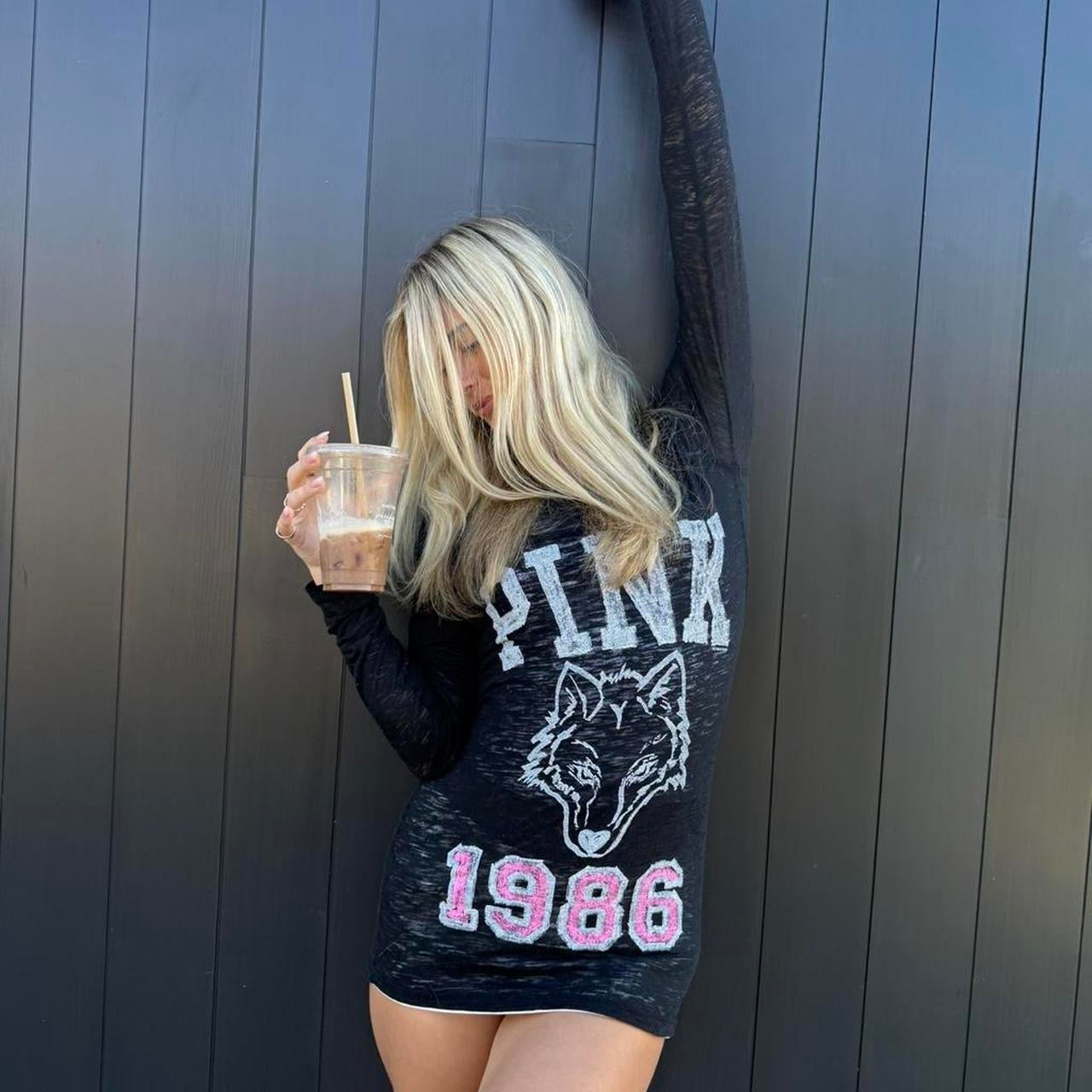 Vintage 90’s Victoria’s Secret off the shoulder black graphic top