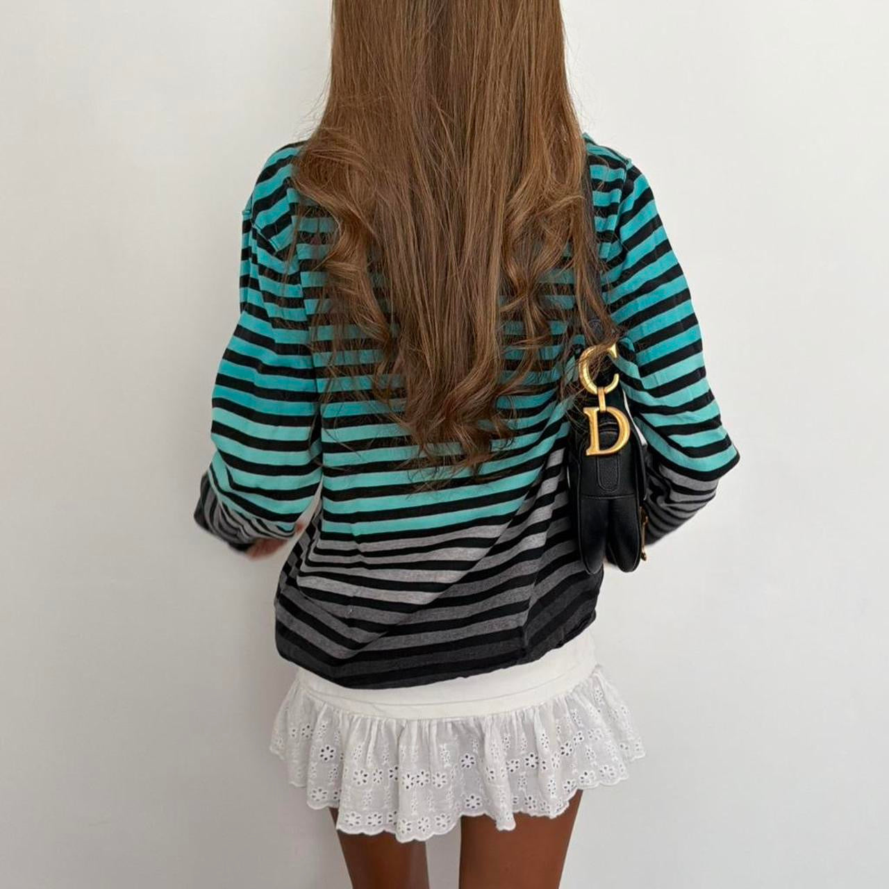 Vintage 90’s blue striped black turquoise sweater