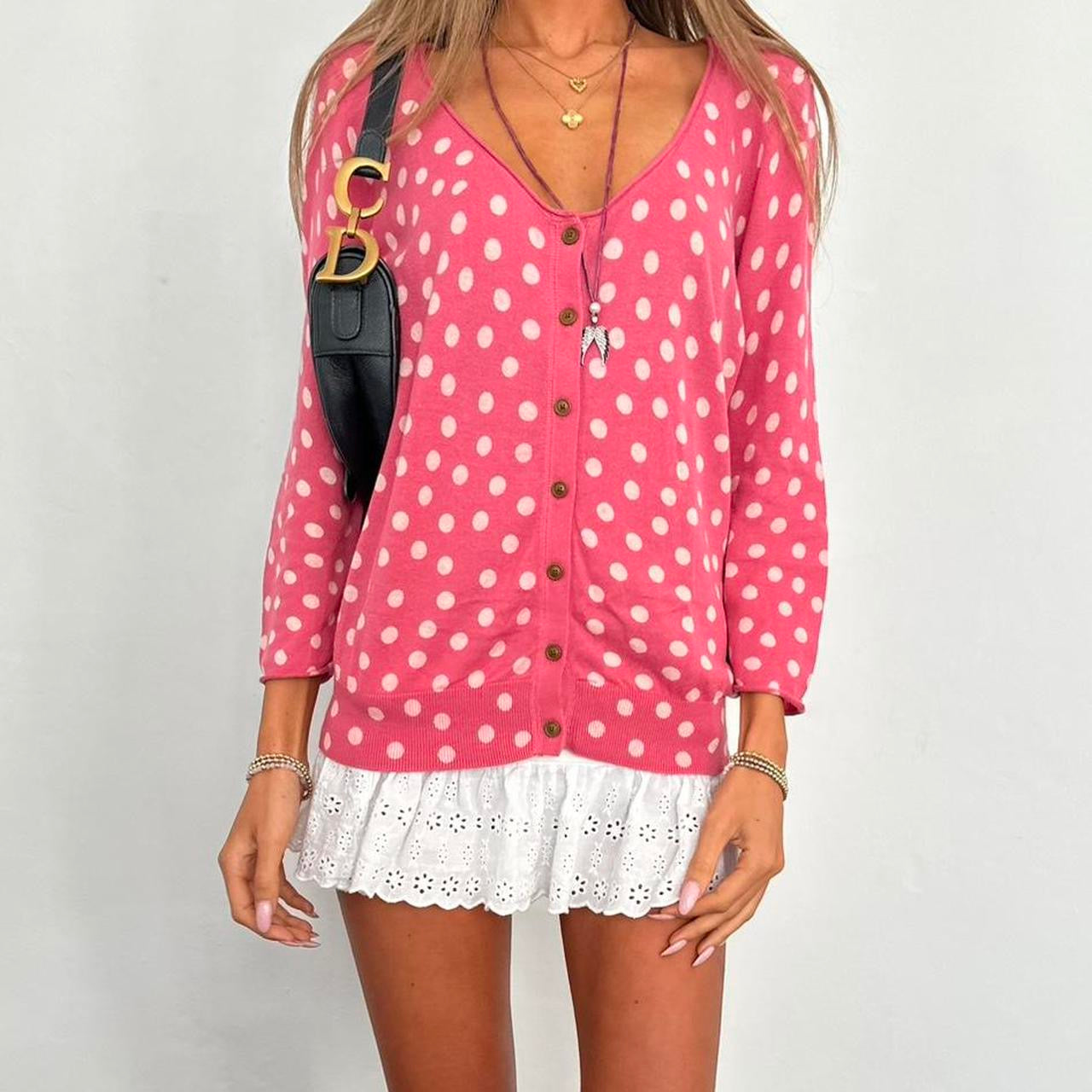 Vintage pink polka dot cardigan