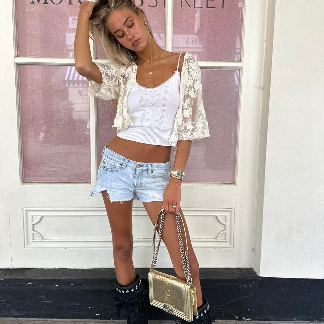 Vintage ivory lace butterfly long sleeve cardigan top