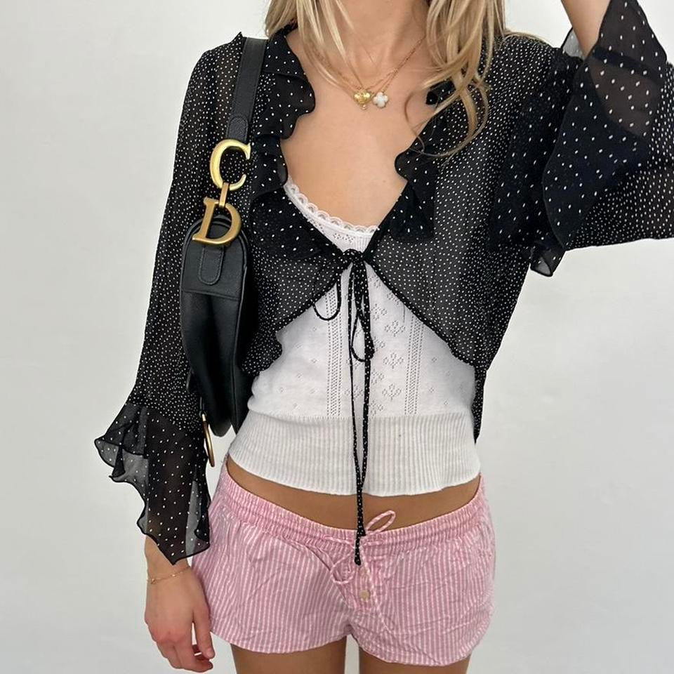 Vintage polka dot sheer layering top