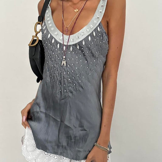 Vintage 2000’s silky grey gemstone top