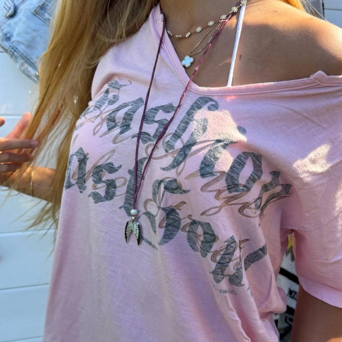 Vintage oversized script design pink baby top