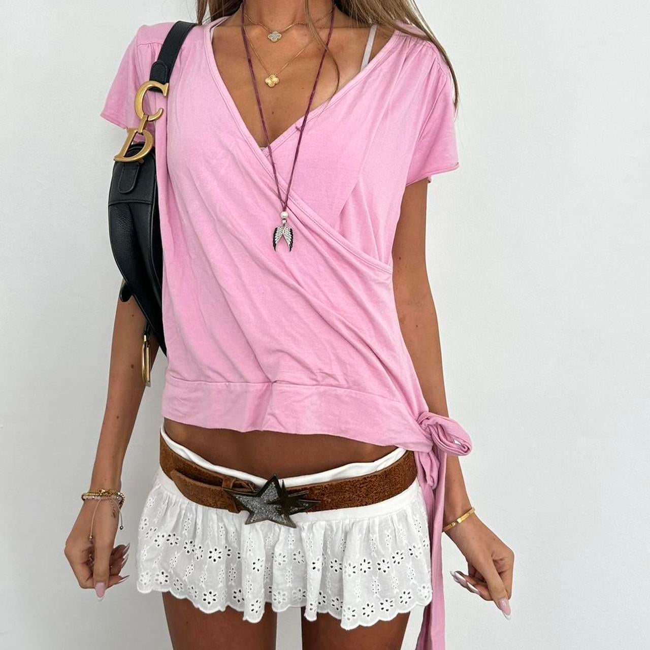 Vintage pink wrap tie up top