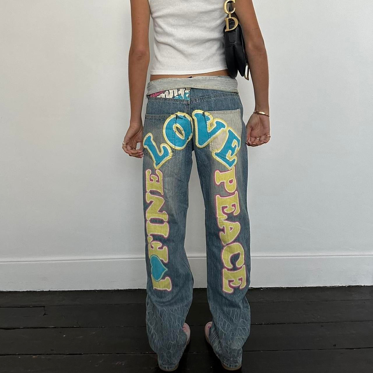 Vintage iconic rare 90’s love peace surf jeans