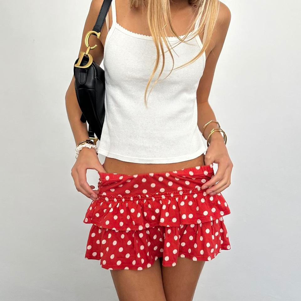 Vintage polka dot red layered skirt 🍓