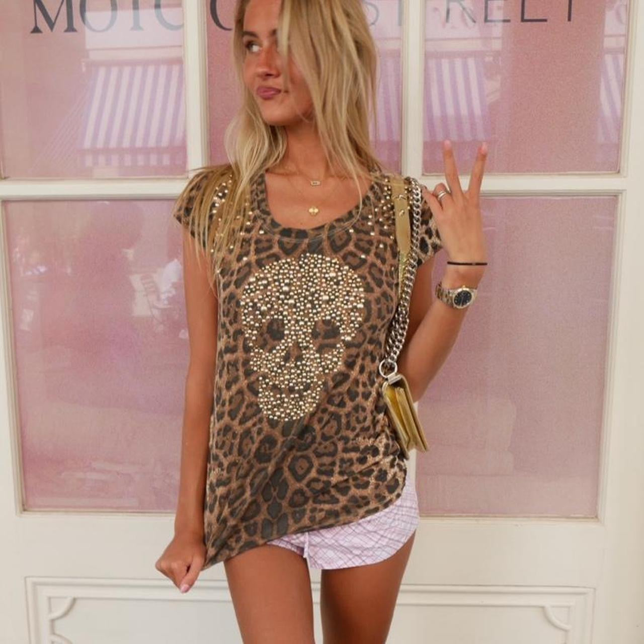 Vintage 00s skull leopard print top