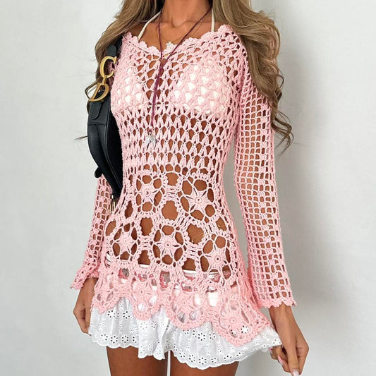 Vintage 00’s pink long sleeve crochet top