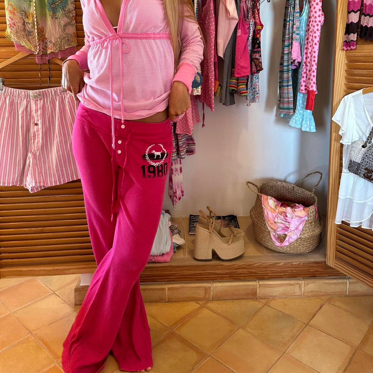 Vintage 2000’s Victorias Secret pink waffle sweatpants