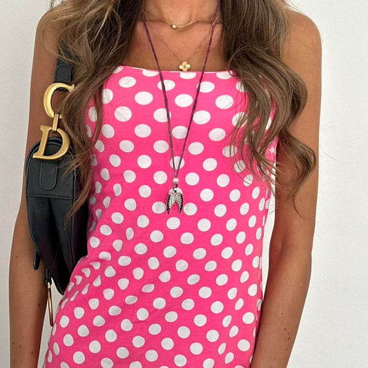Vintage 2000s pink polka dot strapless top
