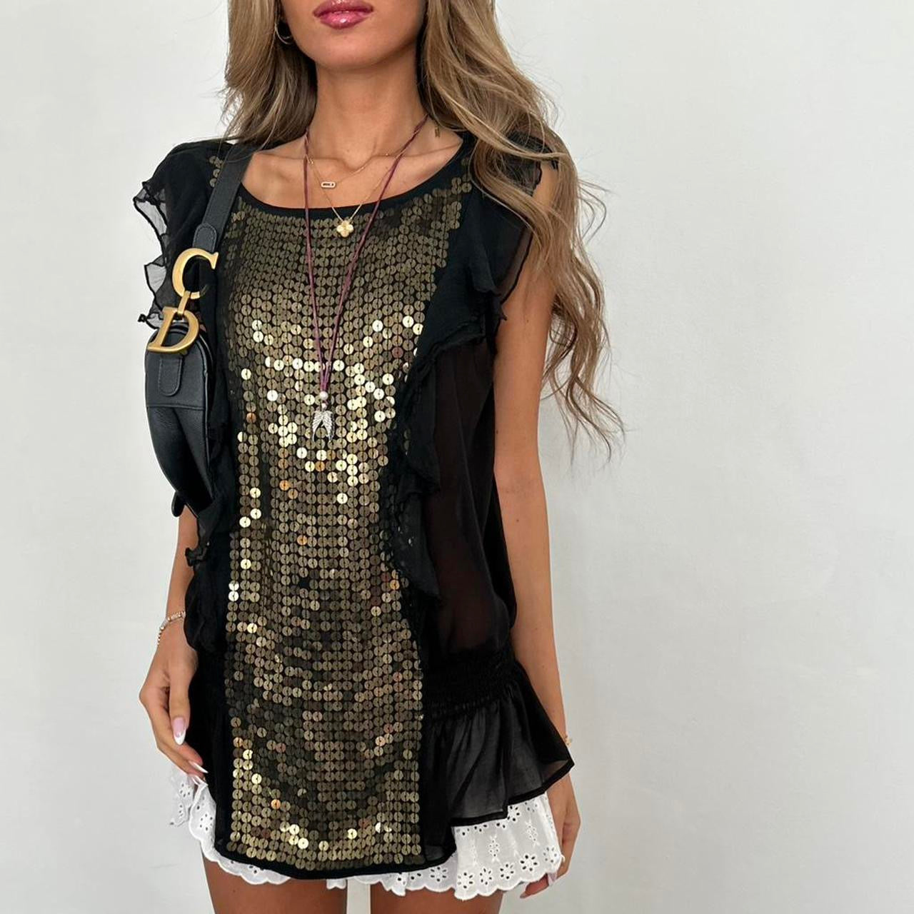 Vintage 2000s gold and black sequin top