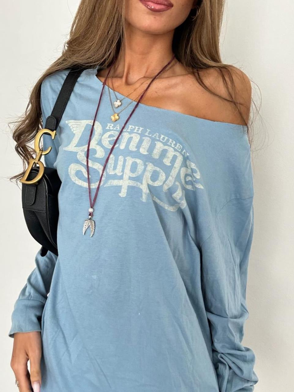 Vintage 00’s Polo Ralph Lauren blue long sleeve off the shoulder top