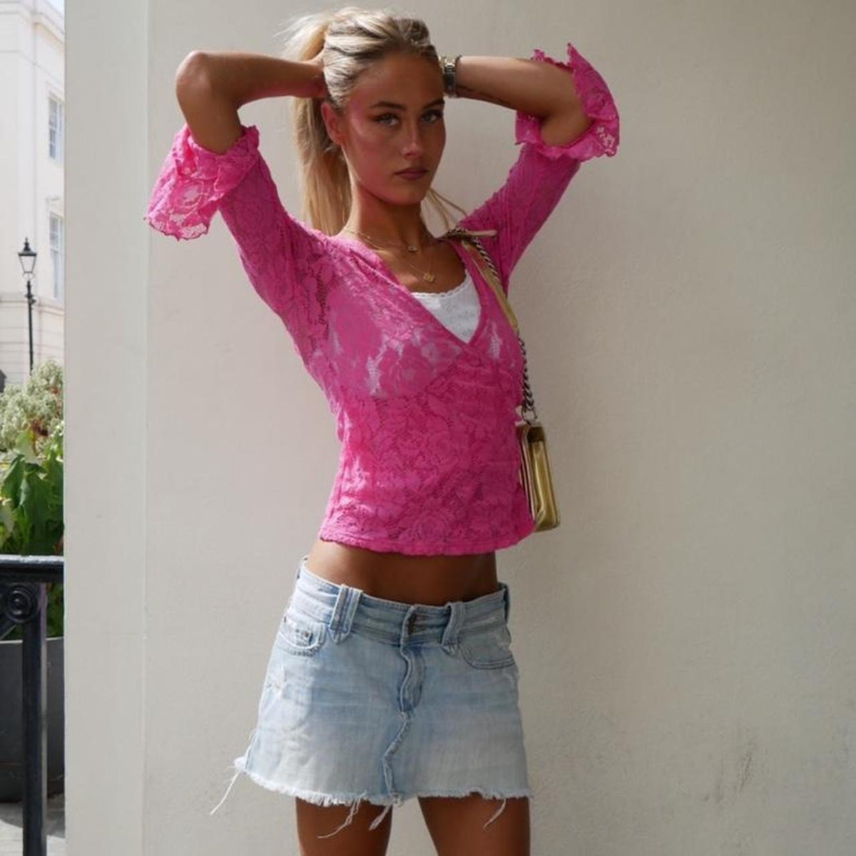 Vintage pink lace v neck top