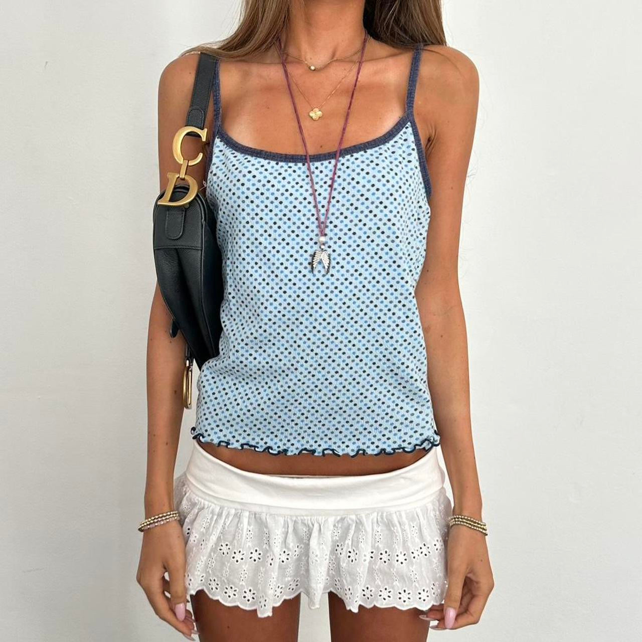 Vintage 2000’s blue polka dot top