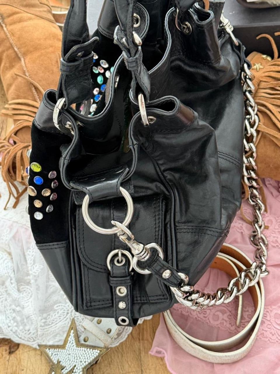 Vintage 00’s butterfly bejewel suede shoulder bag