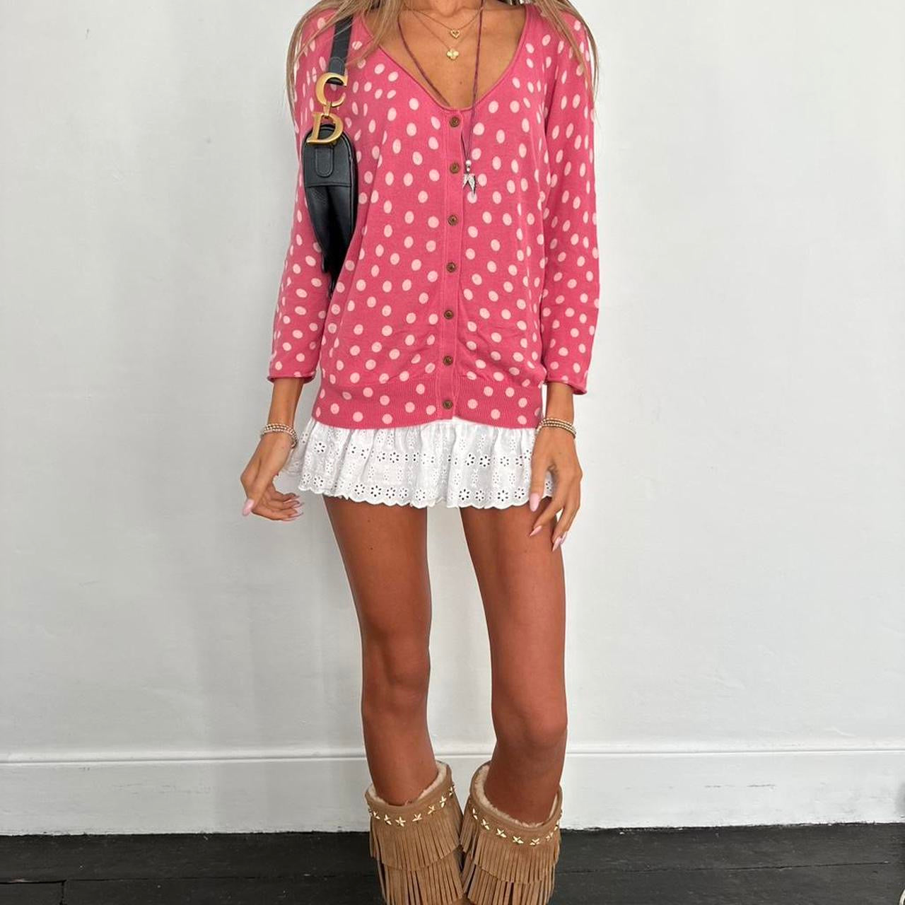 Vintage pink polka dot cardigan
