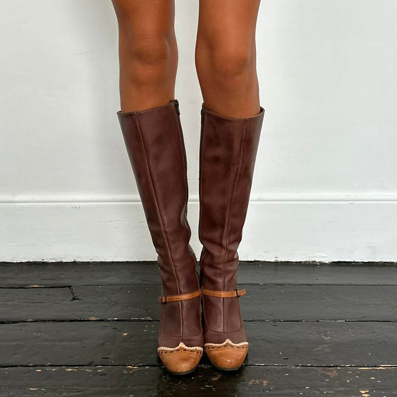 Vintage Pepe Jeans leather tan + brown heel boots