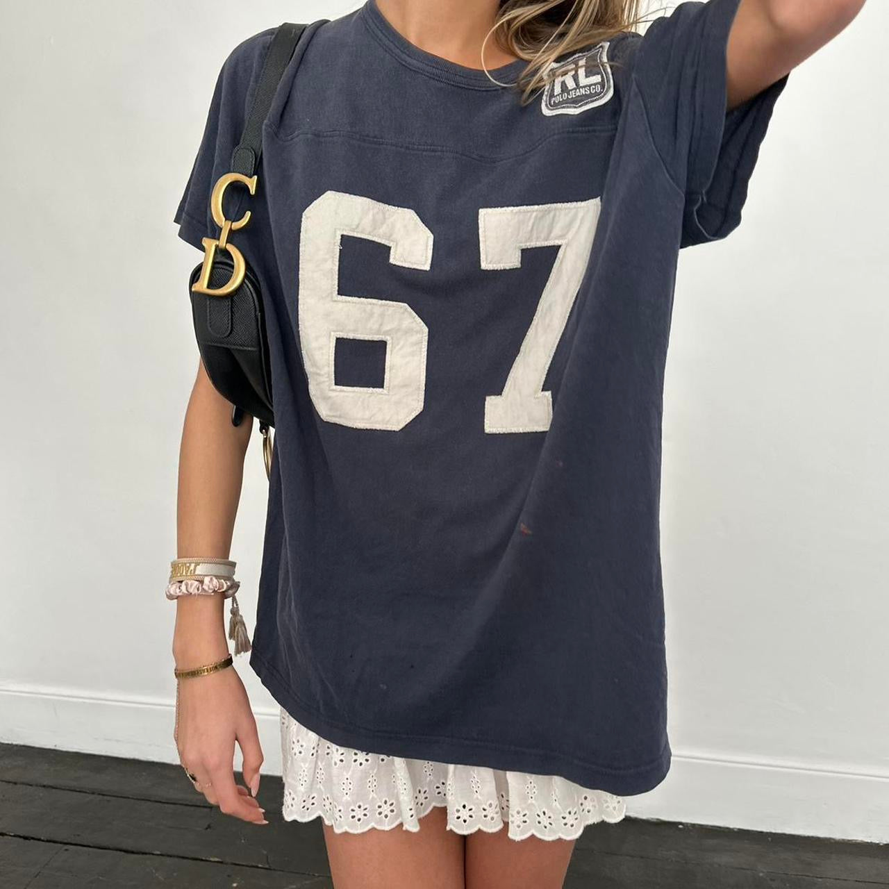 Vintage 90’s Ralph Lauren navy distressed variety letters top