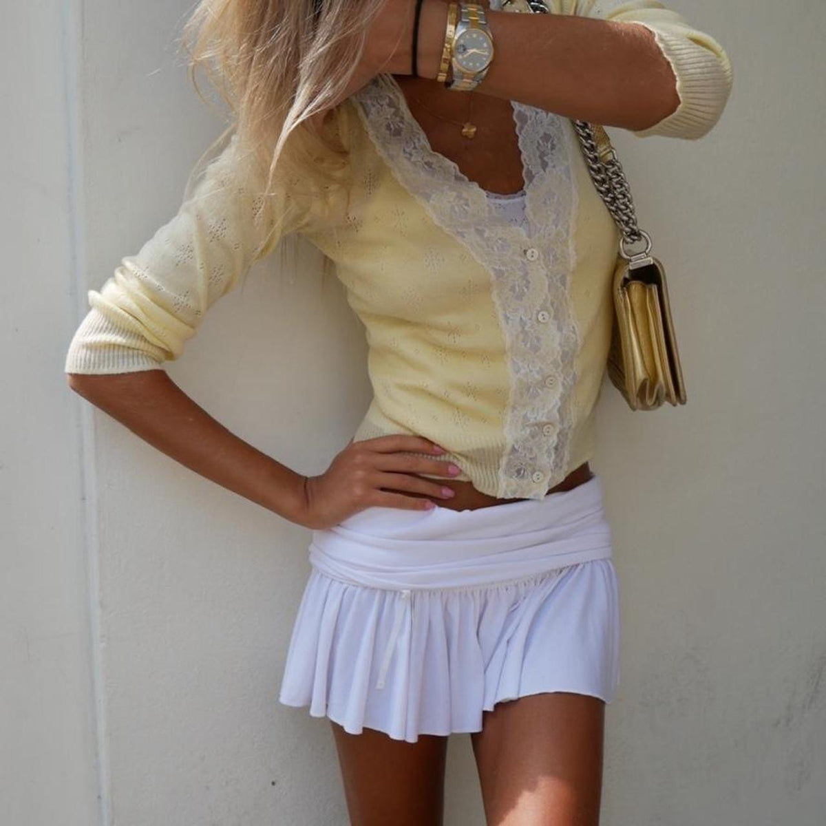 Vintage 00s beautiful yellow pointelle cardigan top