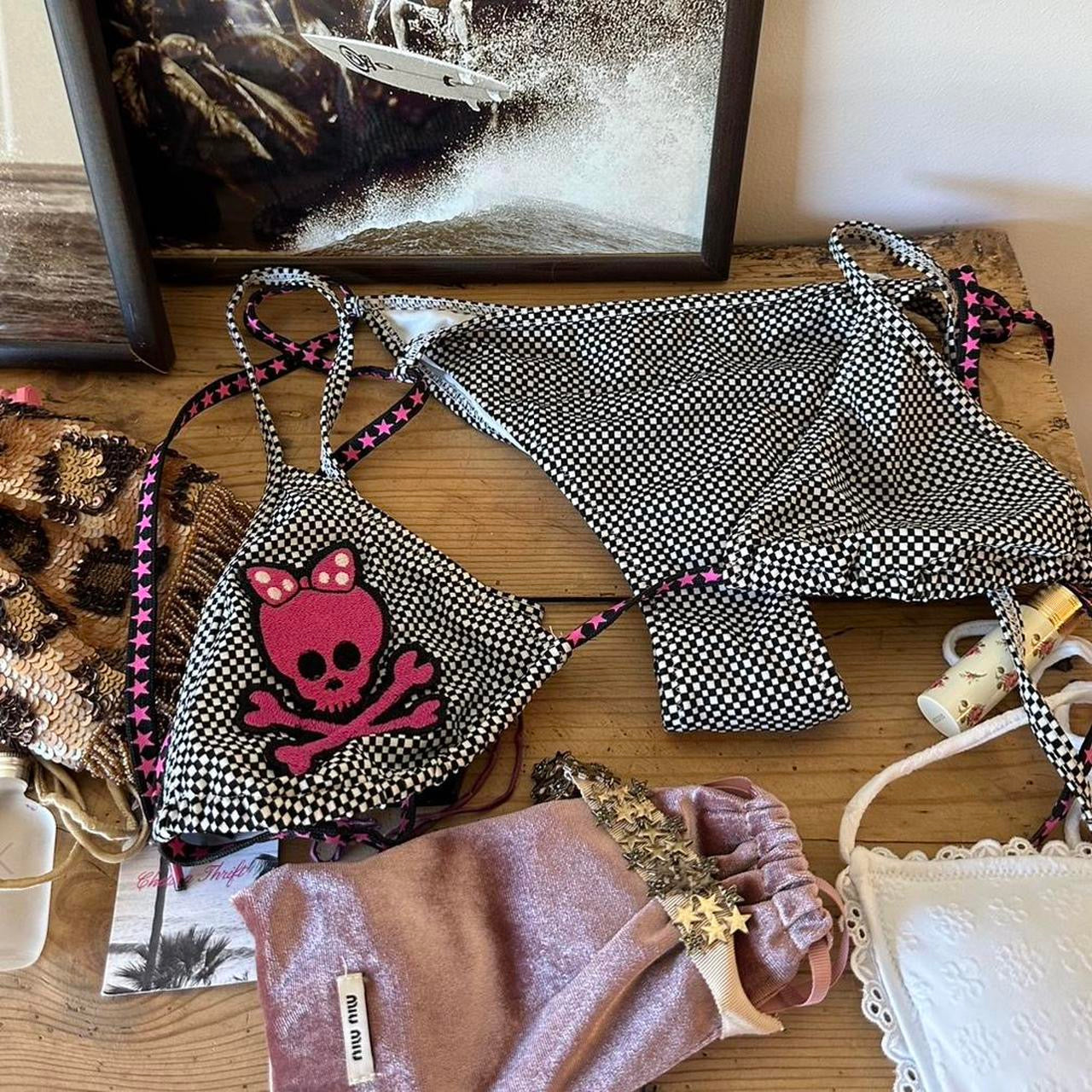 Vintage 00s cute skull and crossbones bikini