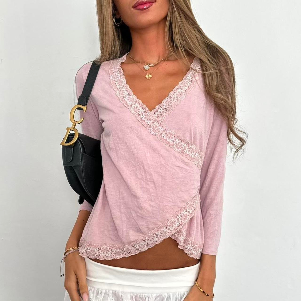 Vintage 2000’s pink lace wrap long sleeve top
