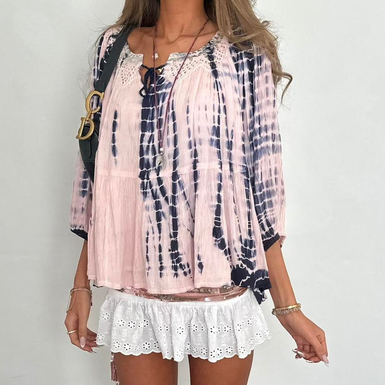 Vintage 00s boho pink and navy blouse