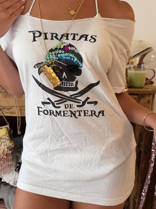 Vintage 00s Formentera Pirates 🏴‍☠️ white top/ micro dress