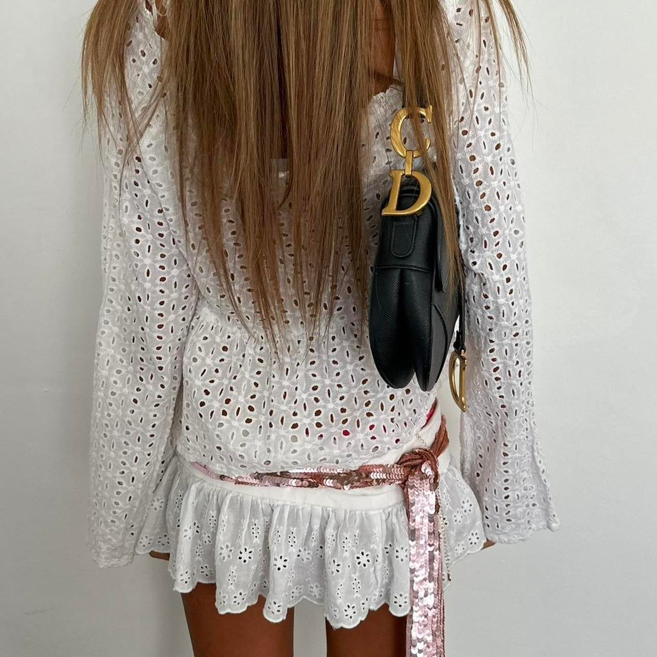 Vintage 00s white broderie boho summer top