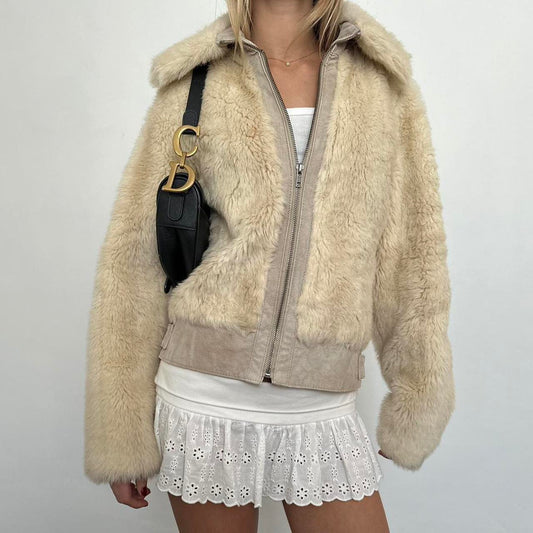 Vintage 2000’s cream & tan faux fur jacket