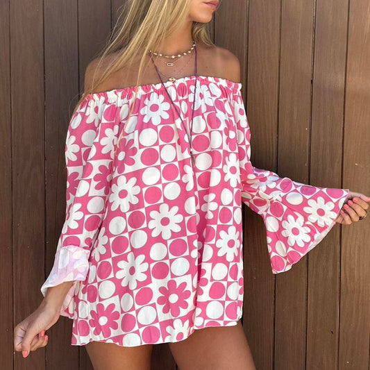 Vintage pink off shoulder mini dress