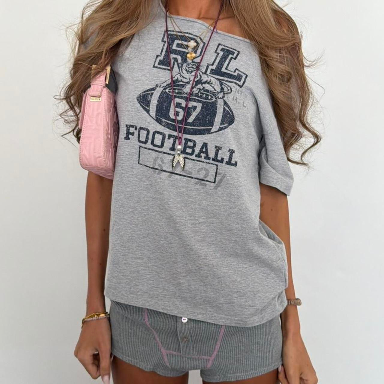 Vintage 00’s grey off the shoulder Polo Ralph Lauren top