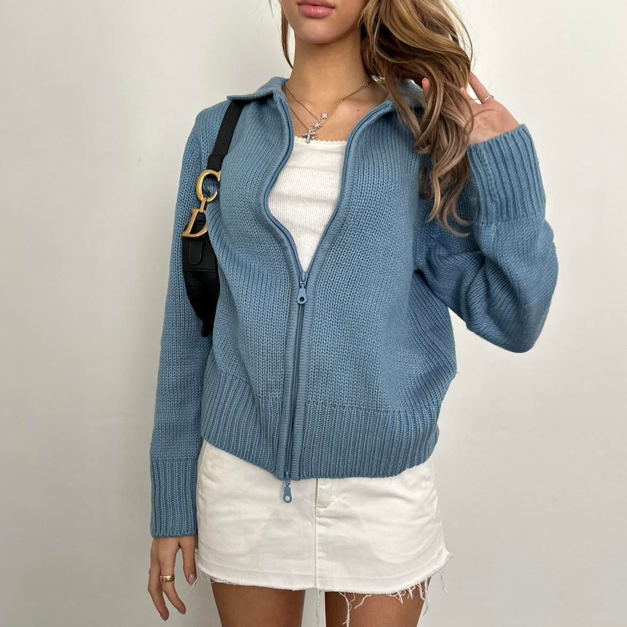 Vintage blue knit zip up