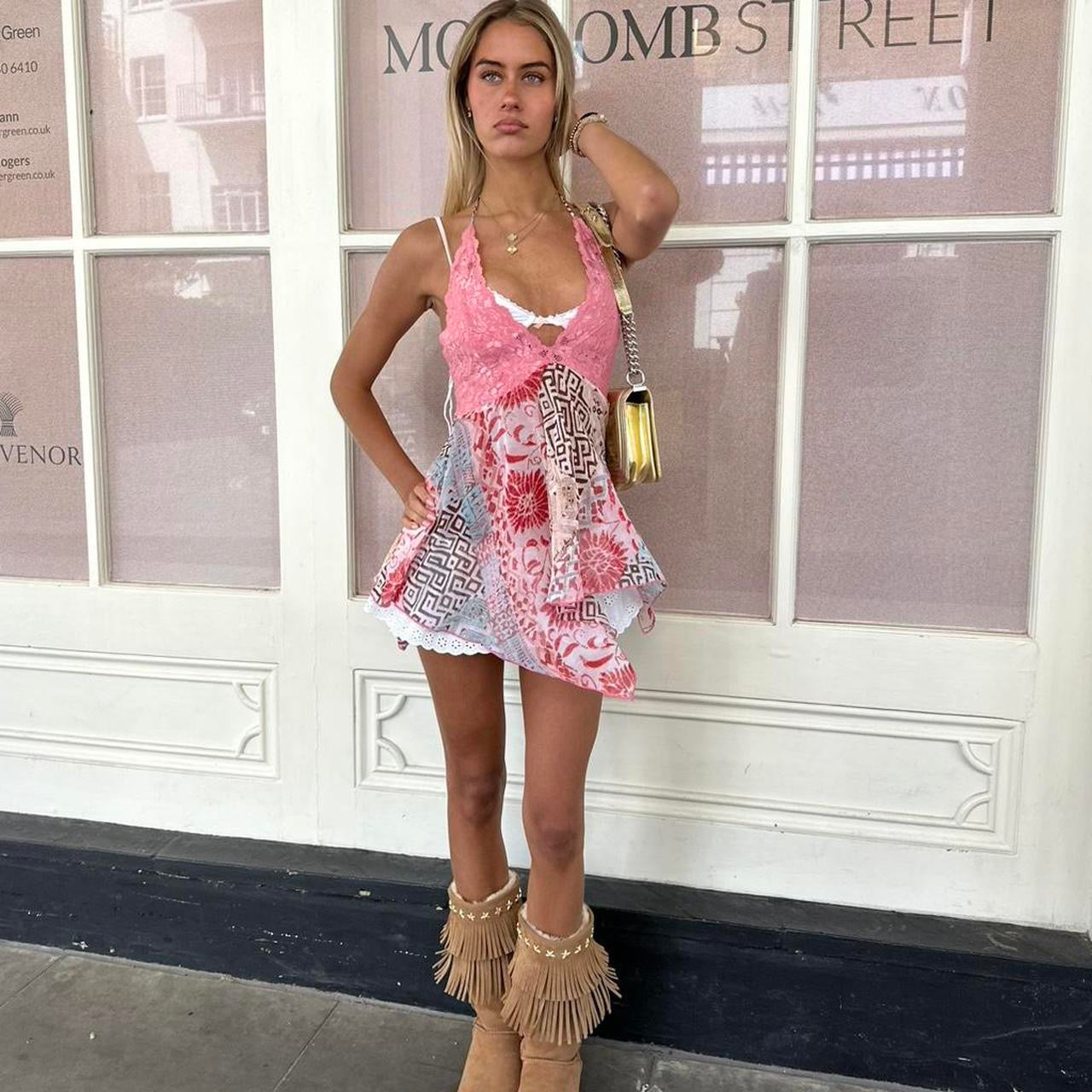 Vintage 90’s Italian pink mesh and lace pixie dress