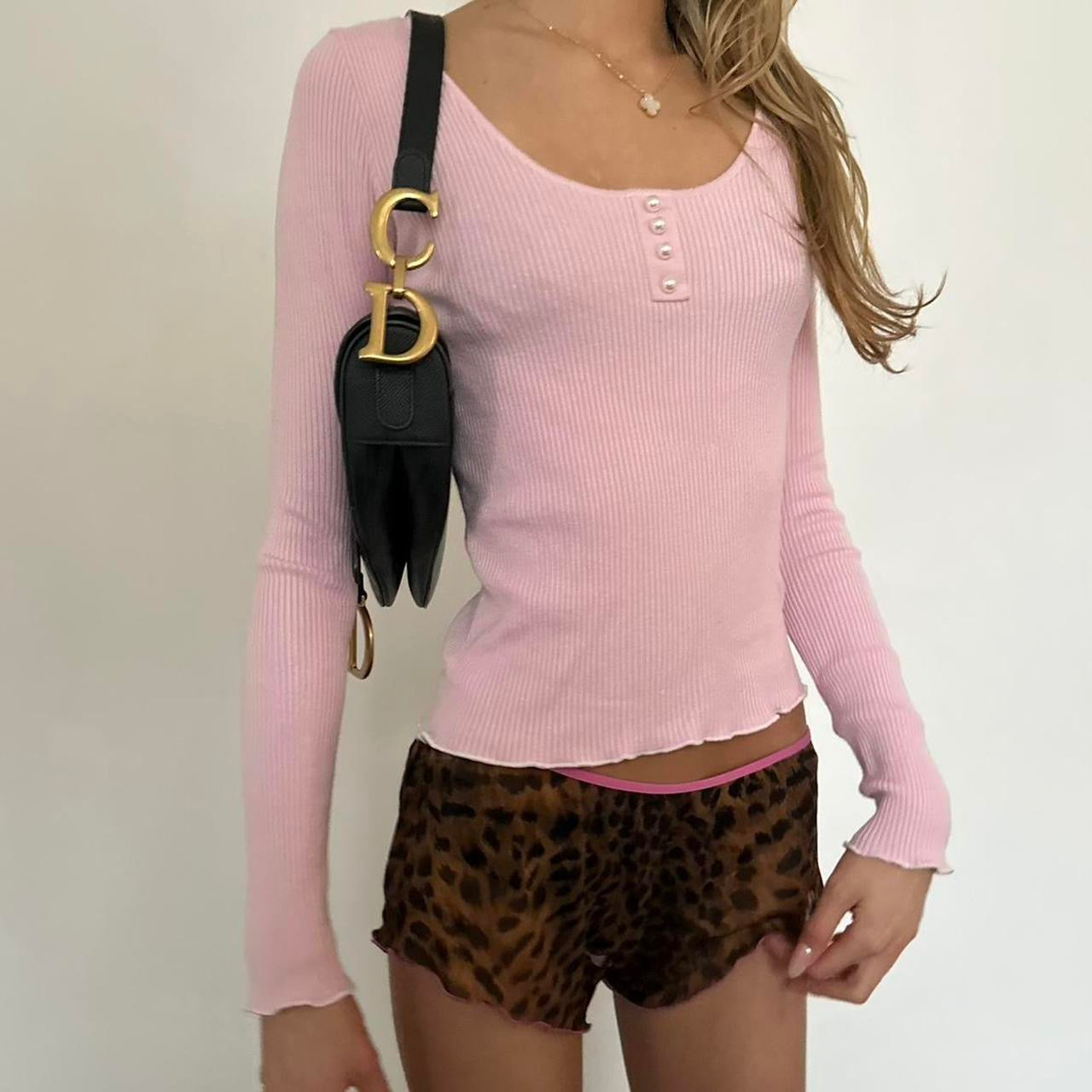 Vintage pink ribbed long sleeve top