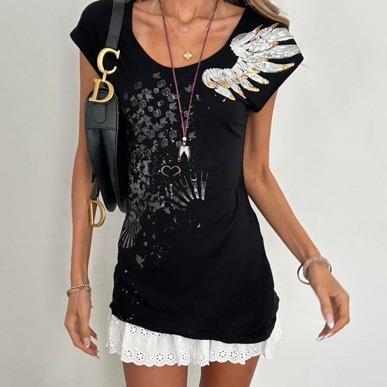Vintage 2000s angel wing sequin cami top