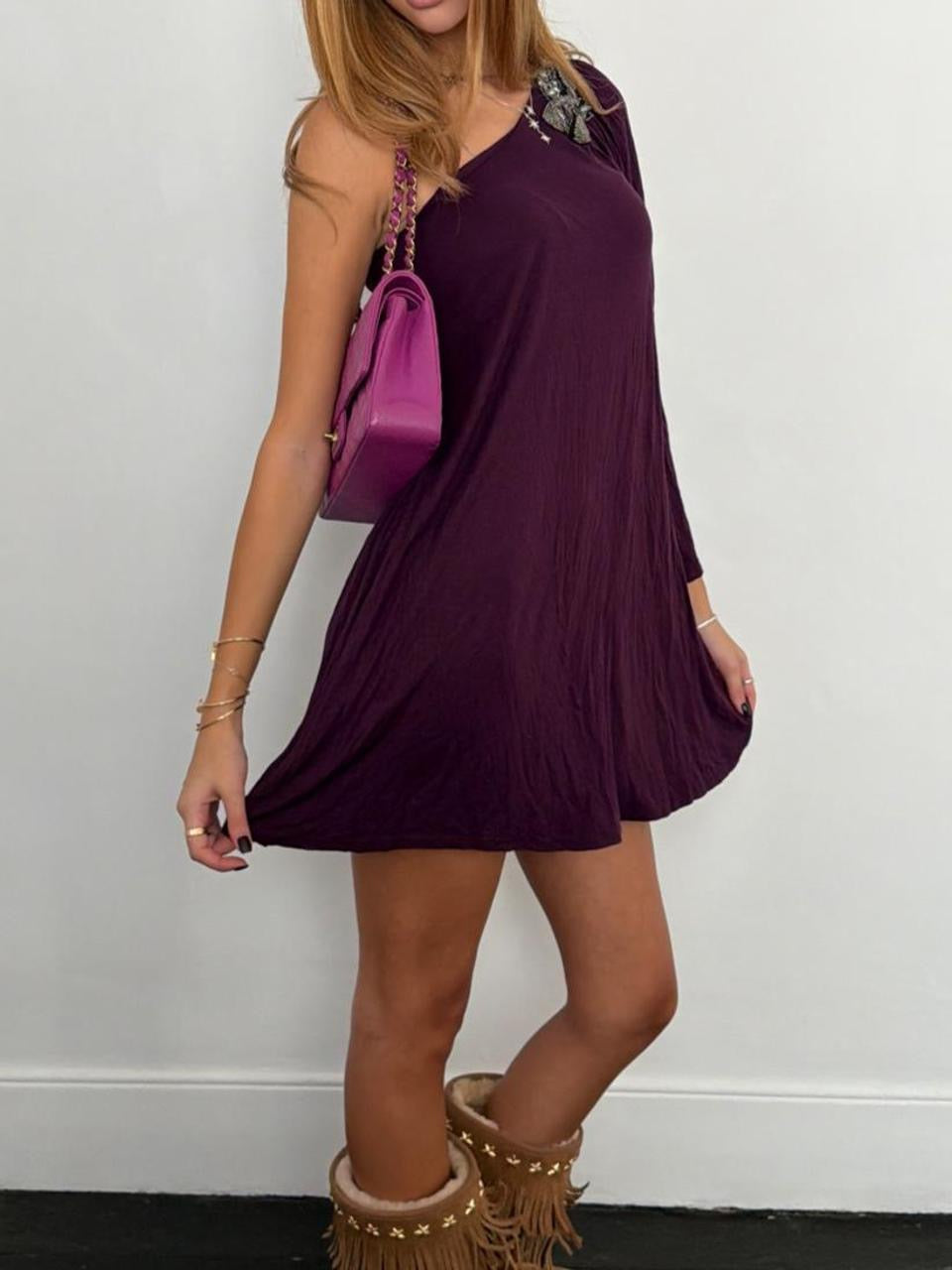 Vintage 00s purple floaty asymmetrical mini dress