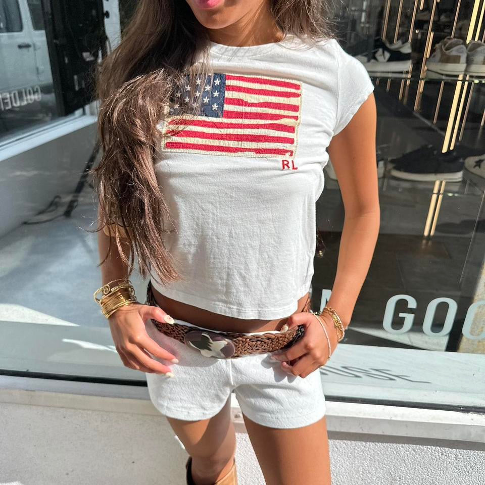 Vintage Ralph Lauren white American flag baby tee 🤍