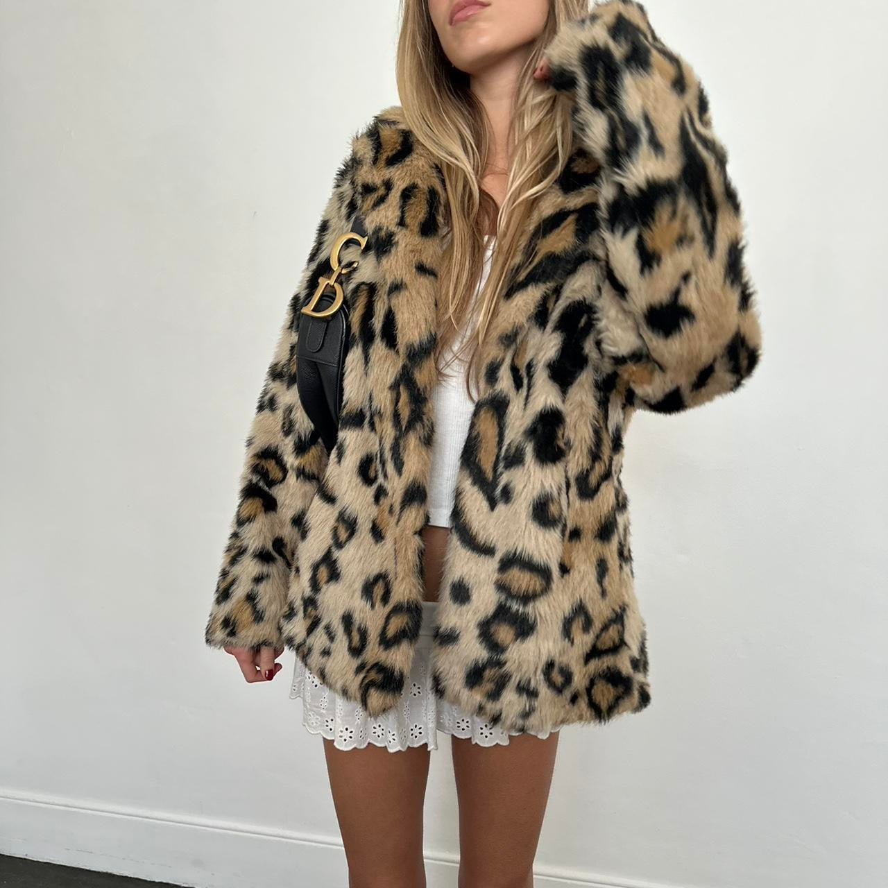 Vintage 2000’s animal print faux fur jacket