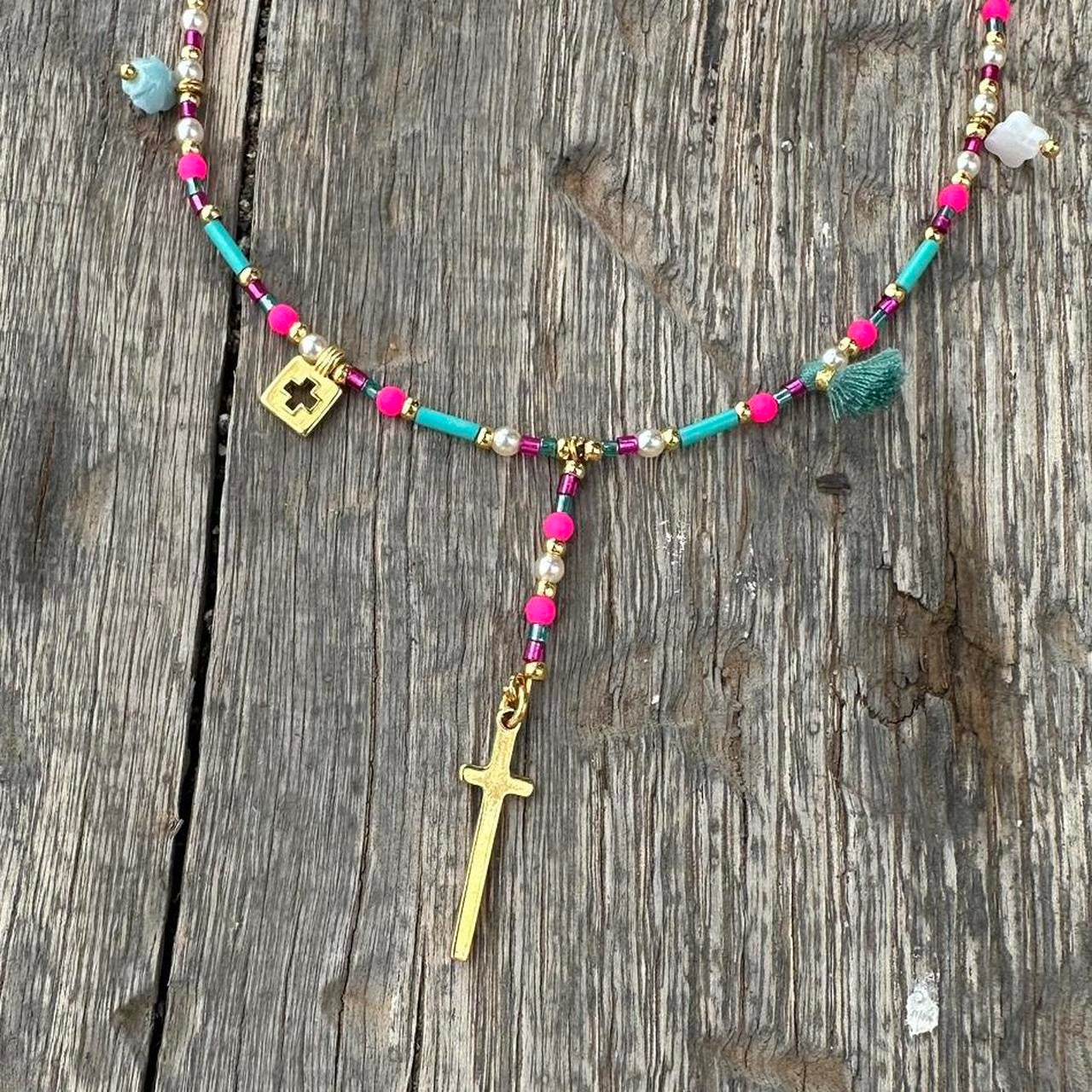 Handmade island cross beaded necklace 🪸🐚🌋🥥🌺