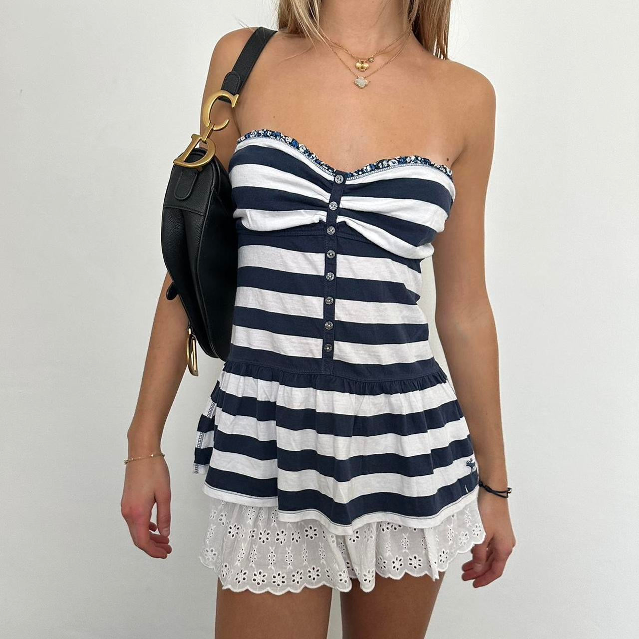 Vintage 2000s Abercrombie and Fitch strapless navy striped top