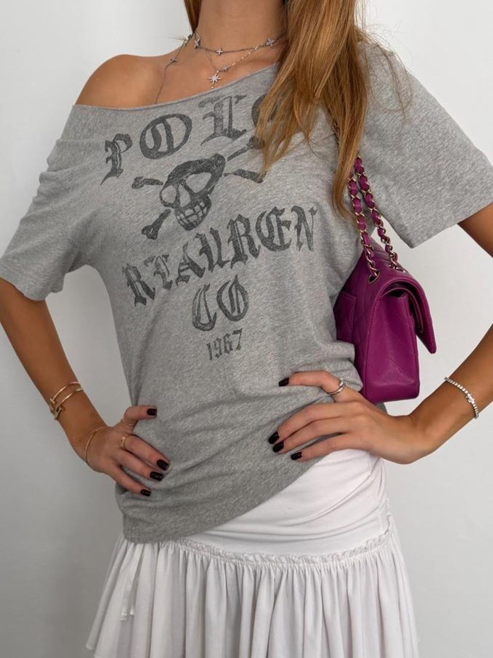 Vintage 00’s Polo Ralph Lauren grey pirate graphic top
