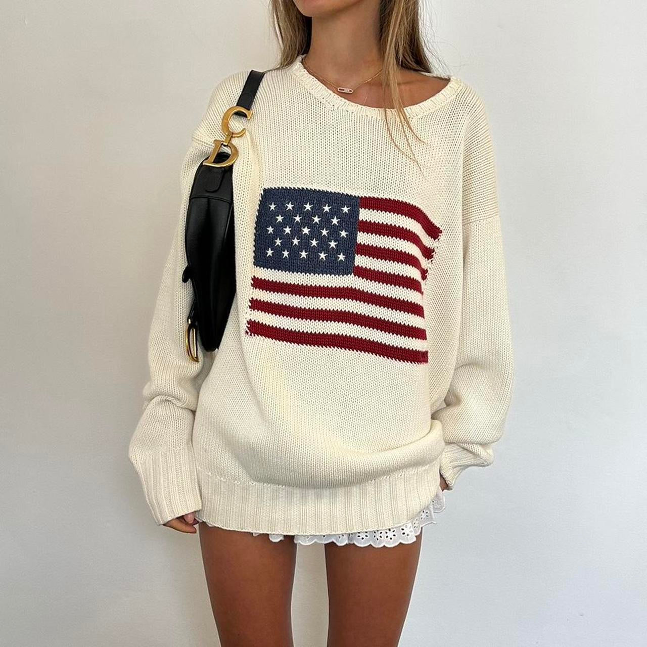 Vintage 90s Ralph Lauren white American flag knitted sweater