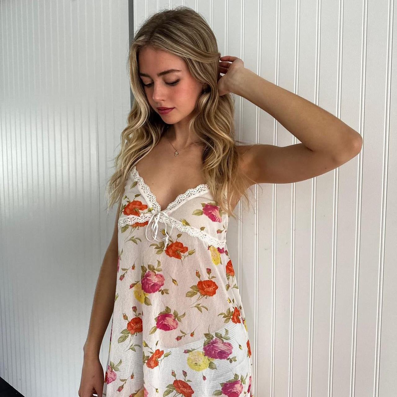 Vintage 90s floral print mesh dress