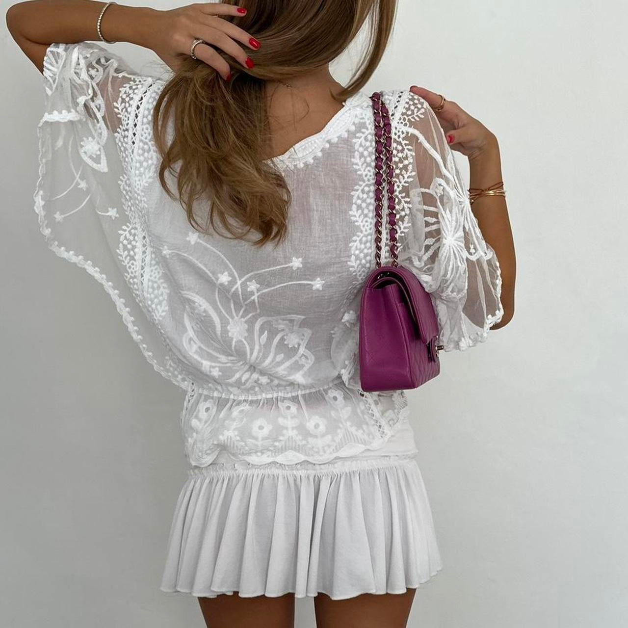 Vintage 00s boho lace white top