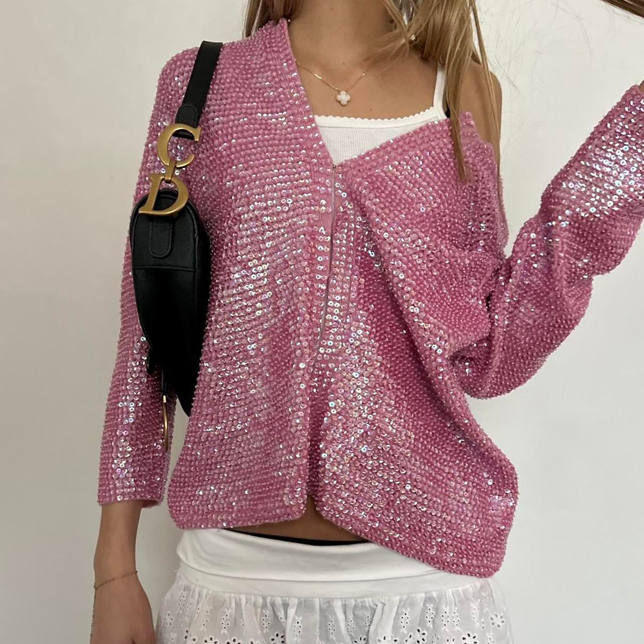 Vintage 90’s pink knit sequin cardigan