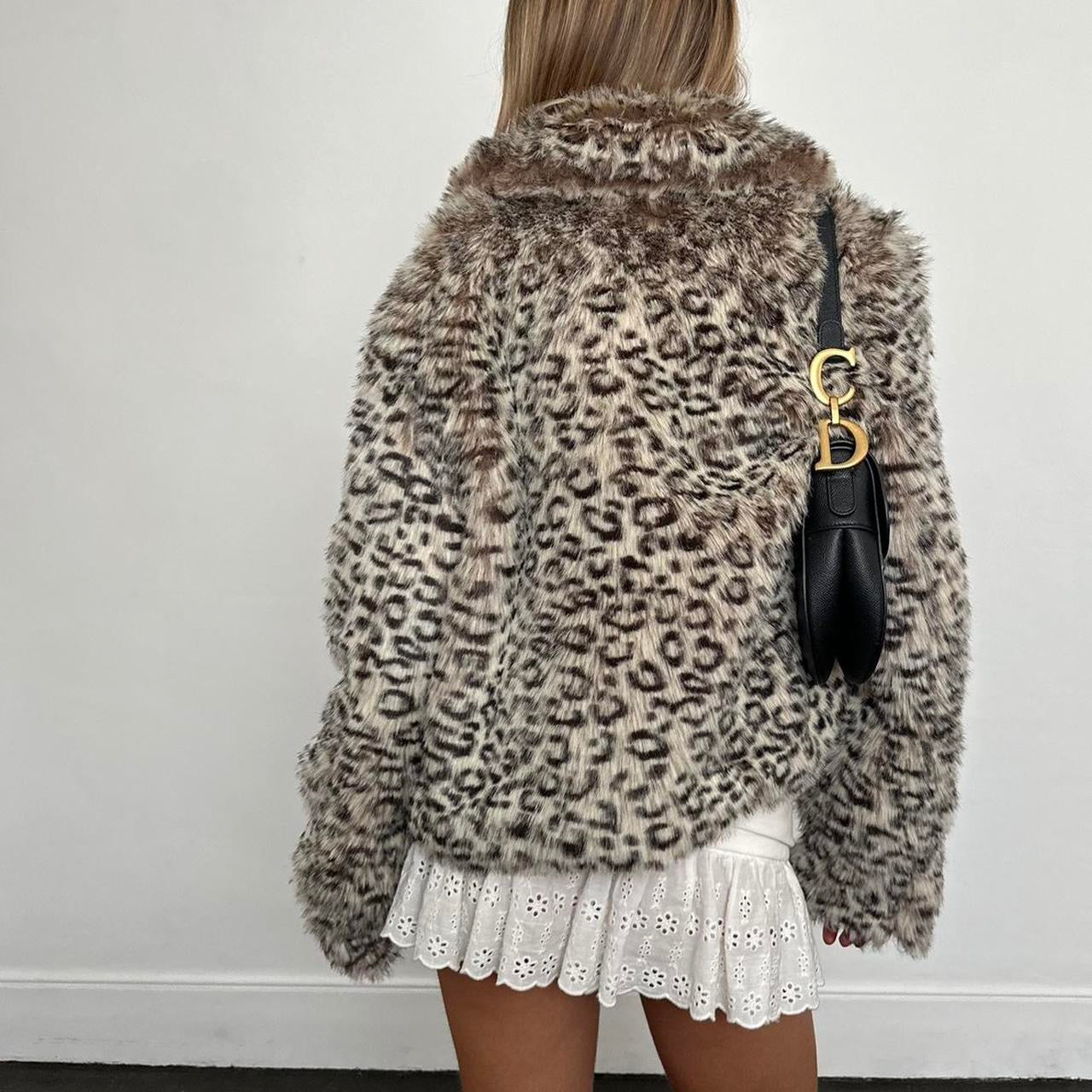 Vintage cheetah print faux fur jacket