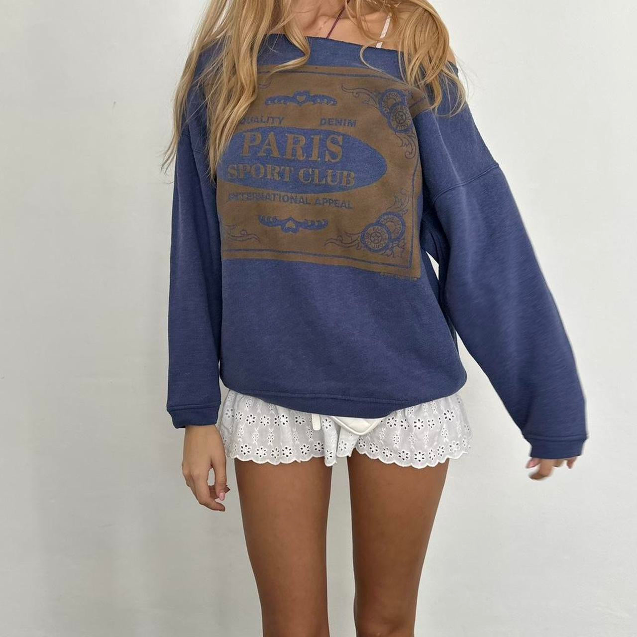 Vintage Paris Sport Club navy off the shoulder sweatshirt