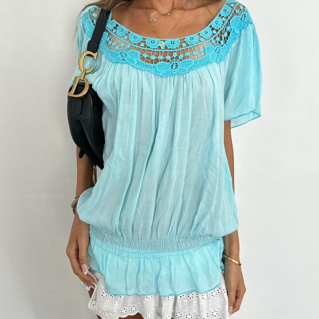 Vintage 2000’s aqua blue flowy beach top